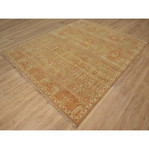 8'x9'10" Honey Brown and Burnt Orange, Oushak Design, Zero Pile, Hand Knotted, 100% Wool, Densely Woven, Oriental Rug FWR548502