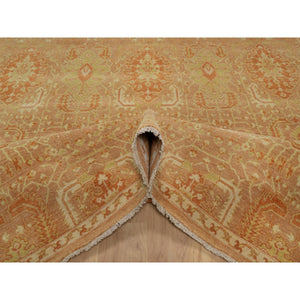8'x9'10" Honey Brown and Burnt Orange, Oushak Design, Zero Pile, Hand Knotted, 100% Wool, Densely Woven, Oriental Rug FWR548502