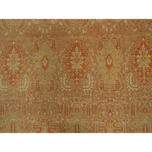 8'x9'10" Honey Brown and Burnt Orange, Oushak Design, Zero Pile, Hand Knotted, 100% Wool, Densely Woven, Oriental Rug FWR548502