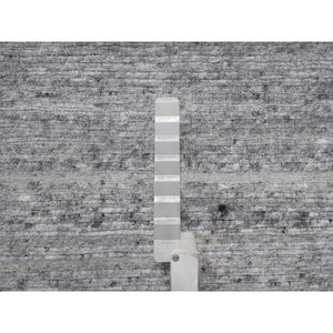8'x9'10" Feather Gray, Modern Design with Nepali Weave, Hand Knotted, Undyed Natural Wool, Thick and Plush, Oriental Rug FWR548508