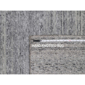 8'x9'10" Feather Gray, Modern Design with Nepali Weave, Hand Knotted, Undyed Natural Wool, Thick and Plush, Oriental Rug FWR548508