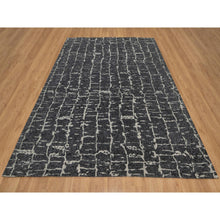 Load image into Gallery viewer, 8&#39;x10&#39;1&quot; Charcoal Black, Nepali Weave, Modern Design, Pure Wool, Hand Knotted, Densely Woven, Oriental Rug FWR548514