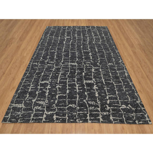 8'x10'1" Charcoal Black, Nepali Weave, Modern Design, Pure Wool, Hand Knotted, Densely Woven, Oriental Rug FWR548514