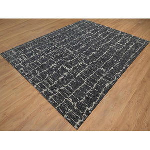 8'x10'1" Charcoal Black, Nepali Weave, Modern Design, Pure Wool, Hand Knotted, Densely Woven, Oriental Rug FWR548514