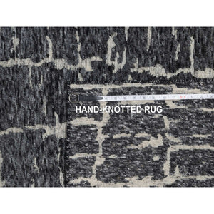 8'x10'1" Charcoal Black, Nepali Weave, Modern Design, Pure Wool, Hand Knotted, Densely Woven, Oriental Rug FWR548514
