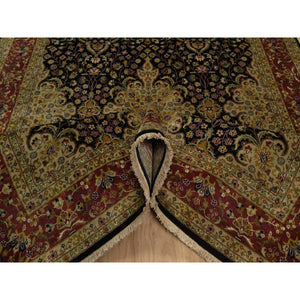 6'x8'10" Onyx Black, Intricate Kashan Revival, Hand Spun New Zealand Wool, 300 KPSI, Hand Knotted, Oriental Rug FWR548526