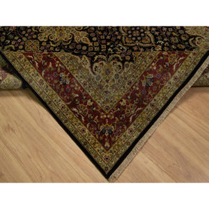 6'x8'10" Onyx Black, Intricate Kashan Revival, Hand Spun New Zealand Wool, 300 KPSI, Hand Knotted, Oriental Rug FWR548526