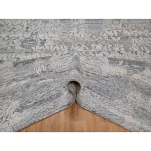 8'x10'1" Whisper White, Nepali Weave with Modern Design, 100% Undyed Natural Wool, Tone on Tone, Hand Knotted, Oriental Rug FWR548532