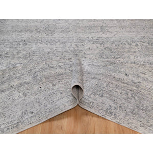 7'10"x10' Porcelain White with Soft Colors, Nepali Weave, Modern Design, Undyed Natural Wool, Shaved Low, Tone on Tone, Hand Knotted, Oriental Rug FWR548538