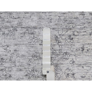 7'10"x10' Porcelain White with Soft Colors, Nepali Weave, Modern Design, Undyed Natural Wool, Shaved Low, Tone on Tone, Hand Knotted, Oriental Rug FWR548538