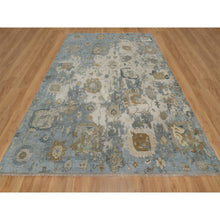 Load image into Gallery viewer, 9&#39;2&quot;x12&#39; Swan White And Blue, Broken Pattern With Oushak Design, 100% Wool, Hand Knotted, Borderless, Oriental Rug FWR548544
