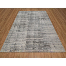 Load image into Gallery viewer, 8&#39;x10&#39;2&quot; Gray-Ivory, Modern Design, Hand Knotted, Undyed Natural Wool, Thick and Plush, Oriental Rug FWR548562