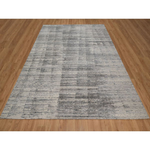 8'x10'2" Gray-Ivory, Modern Design, Hand Knotted, Undyed Natural Wool, Thick and Plush, Oriental Rug FWR548562