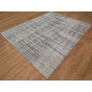 8'x10'2" Gray-Ivory, Modern Design, Hand Knotted, Undyed Natural Wool, Thick and Plush, Oriental Rug FWR548562