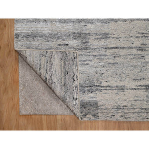 8'x10'2" Gray-Ivory, Modern Design, Hand Knotted, Undyed Natural Wool, Thick and Plush, Oriental Rug FWR548562