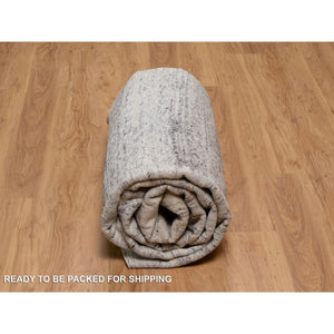8'x10'2" Gray-Ivory, Modern Design, Hand Knotted, Undyed Natural Wool, Thick and Plush, Oriental Rug FWR548562