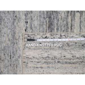 8'x10'2" Gray-Ivory, Modern Design, Hand Knotted, Undyed Natural Wool, Thick and Plush, Oriental Rug FWR548562