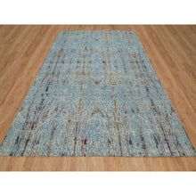 Load image into Gallery viewer, 9&#39;1&quot;x12&#39; Cloud Blue, Modern with Bamboo Cane Design, Wool and Silk, Soft Pile, Hand Knotted, Oriental Rug FWR548568