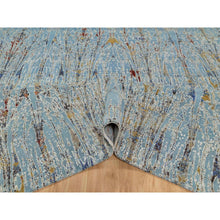 Load image into Gallery viewer, 9&#39;1&quot;x12&#39; Cloud Blue, Modern with Bamboo Cane Design, Wool and Silk, Soft Pile, Hand Knotted, Oriental Rug FWR548568