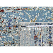 Load image into Gallery viewer, 9&#39;1&quot;x12&#39; Cloud Blue, Modern with Bamboo Cane Design, Wool and Silk, Soft Pile, Hand Knotted, Oriental Rug FWR548568