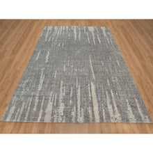 Load image into Gallery viewer, 8&#39;1&quot;x10&#39;2&quot; Dove Gray, Nepali Weave with Line Design, Natural Undyed Textured Wool, Hand Knotted, Oriental Rug FWR548574