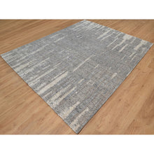 Load image into Gallery viewer, 8&#39;1&quot;x10&#39;2&quot; Dove Gray, Nepali Weave with Line Design, Natural Undyed Textured Wool, Hand Knotted, Oriental Rug FWR548574