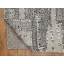Load image into Gallery viewer, 8&#39;1&quot;x10&#39;2&quot; Dove Gray, Nepali Weave with Line Design, Natural Undyed Textured Wool, Hand Knotted, Oriental Rug FWR548574