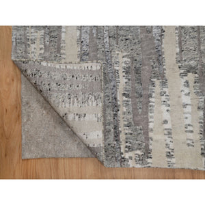 8'1"x10'2" Dove Gray, Nepali Weave with Line Design, Natural Undyed Textured Wool, Hand Knotted, Oriental Rug FWR548574