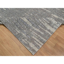 Load image into Gallery viewer, 8&#39;1&quot;x10&#39;2&quot; Dove Gray, Nepali Weave with Line Design, Natural Undyed Textured Wool, Hand Knotted, Oriental Rug FWR548574