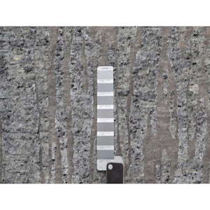 8'1"x10'2" Dove Gray, Nepali Weave with Line Design, Natural Undyed Textured Wool, Hand Knotted, Oriental Rug FWR548574