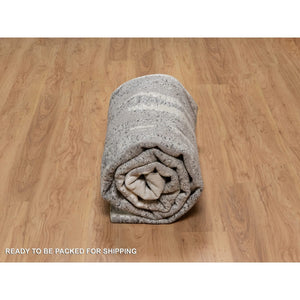 8'1"x10'2" Dove Gray, Nepali Weave with Line Design, Natural Undyed Textured Wool, Hand Knotted, Oriental Rug FWR548574