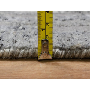 8'1"x10'2" Dove Gray, Nepali Weave with Line Design, Natural Undyed Textured Wool, Hand Knotted, Oriental Rug FWR548574