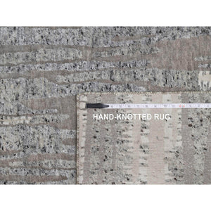 8'1"x10'2" Dove Gray, Nepali Weave with Line Design, Natural Undyed Textured Wool, Hand Knotted, Oriental Rug FWR548574