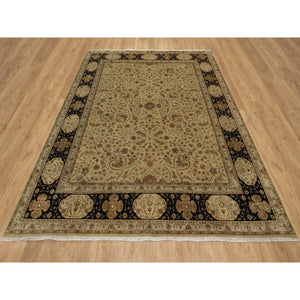 8'x10' Sand Brown, Kashan Design, 300 KPSI, Hand Spun New Zealand Wool with Silk, Soft Pile, Hand Knotted, Oriental Rug FWR548586
