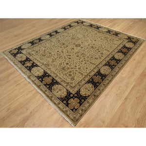 8'x10' Sand Brown, Kashan Design, 300 KPSI, Hand Spun New Zealand Wool with Silk, Soft Pile, Hand Knotted, Oriental Rug FWR548586