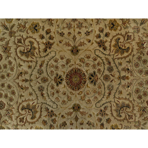 8'x10' Sand Brown, Kashan Design, 300 KPSI, Hand Spun New Zealand Wool with Silk, Soft Pile, Hand Knotted, Oriental Rug FWR548586