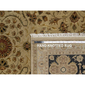 8'x10' Sand Brown, Kashan Design, 300 KPSI, Hand Spun New Zealand Wool with Silk, Soft Pile, Hand Knotted, Oriental Rug FWR548586