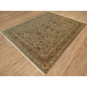 8'x10' Ecru Brown, Kashan Design, 300 KPSI, Hand Spun New Zealand Wool, Hand Knotted, Denser Weave, Oriental Rug FWR548592