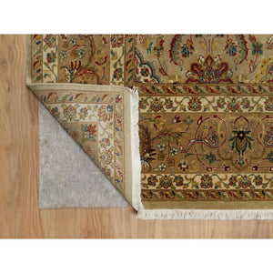 8'x10' Ecru Brown, Kashan Design, 300 KPSI, Hand Spun New Zealand Wool, Hand Knotted, Denser Weave, Oriental Rug FWR548592