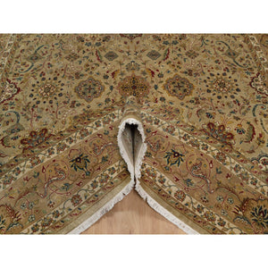 8'x10' Ecru Brown, Kashan Design, 300 KPSI, Hand Spun New Zealand Wool, Hand Knotted, Denser Weave, Oriental Rug FWR548592