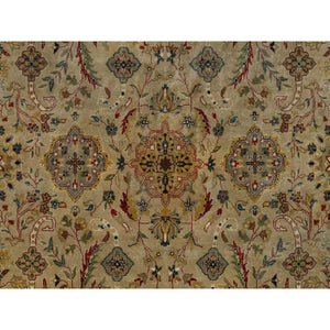 8'x10' Ecru Brown, Kashan Design, 300 KPSI, Hand Spun New Zealand Wool, Hand Knotted, Denser Weave, Oriental Rug FWR548592