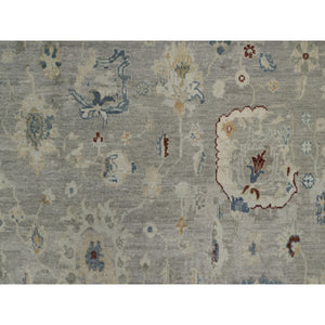 6'1"x9' Agate Gray, Oushak With Broken Pattern, Borderless, 100% Wool, Hand Knotted, Densely Woven, Oriental Rug FWR548598