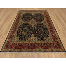 Load image into Gallery viewer, 8&#39;x9&#39;10&quot; Jet Black, Hand Knotted, Intricate Kashan Revival, Hand Spun New Zealand Wool, 300 Kpsi, Oriental Rug FWR548604
