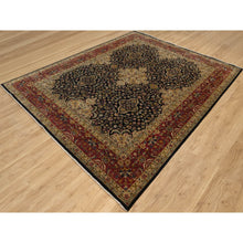 Load image into Gallery viewer, 8&#39;x9&#39;10&quot; Jet Black, Hand Knotted, Intricate Kashan Revival, Hand Spun New Zealand Wool, 300 Kpsi, Oriental Rug FWR548604