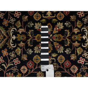 8'x9'10" Jet Black, Hand Knotted, Intricate Kashan Revival, Hand Spun New Zealand Wool, 300 KPSI, Oriental Rug FWR548604