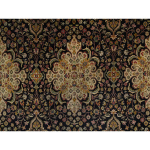 8'x9'10" Jet Black, Hand Knotted, Intricate Kashan Revival, Hand Spun New Zealand Wool, 300 KPSI, Oriental Rug FWR548604