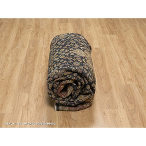 8'x9'10" Jet Black, Hand Knotted, Intricate Kashan Revival, Hand Spun New Zealand Wool, 300 KPSI, Oriental Rug FWR548604