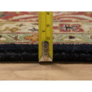8'x9'10" Jet Black, Hand Knotted, Intricate Kashan Revival, Hand Spun New Zealand Wool, 300 KPSI, Oriental Rug FWR548604