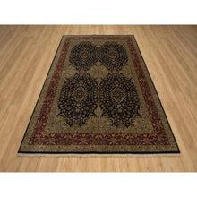 Load image into Gallery viewer, 6&#39;x9&#39;1&quot; Caviar Black, Intricate Kashan Revival, Hand Spun New Zealand Wool, 300 Kpsi, Hand Knotted, Oriental Rug FWR548610