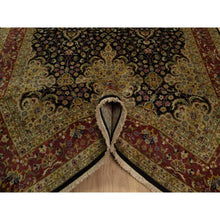 Load image into Gallery viewer, 6&#39;x9&#39;1&quot; Caviar Black, Intricate Kashan Revival, Hand Spun New Zealand Wool, 300 Kpsi, Hand Knotted, Oriental Rug FWR548610